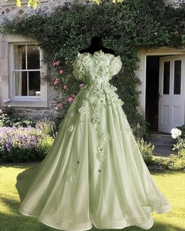 Tulle Strapless 3D Flowers Embroidery Ball Gown Tulle Strapless 3D Flowers Embroidery Ball Gown