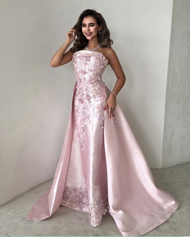 pink mermaid style dress Mermaid Pink Satin Strapless Dress
