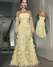 Load image into Gallery viewer, Mermaid Yellow Tulle Dress With 3D Flowers