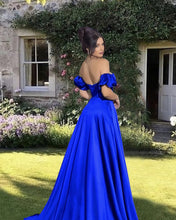 Load image into Gallery viewer, Royal Blue Satin Split Dress With Pockets