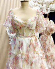 Load image into Gallery viewer, Floral Print V-neck Ruffle Prom Dress