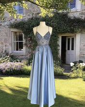 Load image into Gallery viewer, Pastel Blue Prom Dress Satin