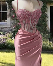 Load image into Gallery viewer, Mermaid Blush Satin Appliques Dress
