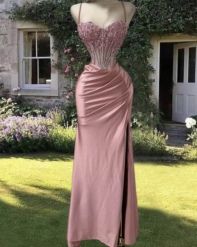 Mermaid Blush Satin Appliques Dress Mermaid Blush Satin Appliques Dress