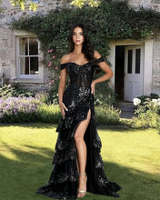 Load image into Gallery viewer, Mermaid Black Ruffle Prom Dress