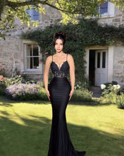 Load image into Gallery viewer, Mermaid Black Satin Prom Dress