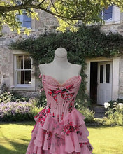 Load image into Gallery viewer, Pink Floral Print Ruffle Dress