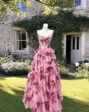 Load image into Gallery viewer, Pink Floral Print Ruffle Dress