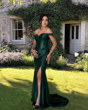 Load image into Gallery viewer, Mermaid Dark Green Satin Dress