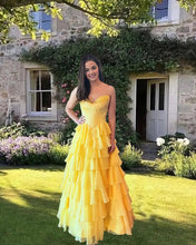 Load image into Gallery viewer, Yellow Chiffon Ruffles Split Prom Dress