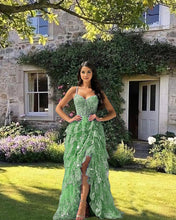 Load image into Gallery viewer, A-line Layered Lace Dress With Slit