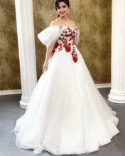 Load image into Gallery viewer, A-line Tulle Off Shoulder Dress With Lace Embroidery