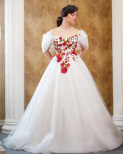 Load image into Gallery viewer, A-line Tulle Off Shoulder Dress With Lace Embroidery