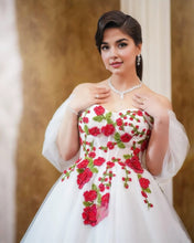 Load image into Gallery viewer, A-line Tulle Off Shoulder Dress With Lace Embroidery