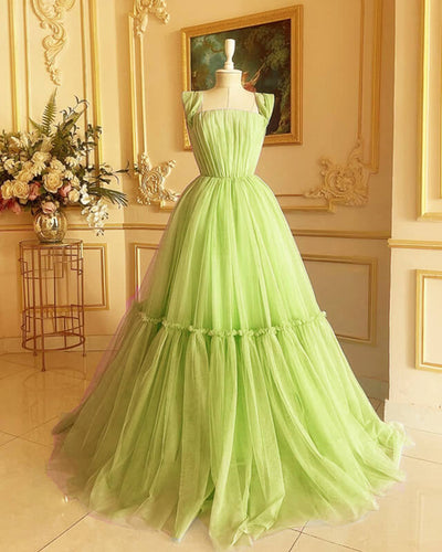 Lime Green Tulle Prom Dresses 2024