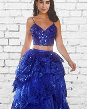 Load image into Gallery viewer, Two Piece Sequin Lace Ruffles Prom Dress