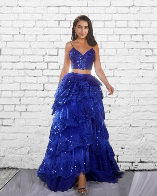 Two Piece Sequin Lace Ruffles Prom Dress Two Piece Sequin Lace Ruffles Prom Dress