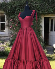 Load image into Gallery viewer, Burgundy Bow Straps Ruffle Hem Dress