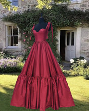 Load image into Gallery viewer, Burgundy Bow Straps Ruffle Hem Dress