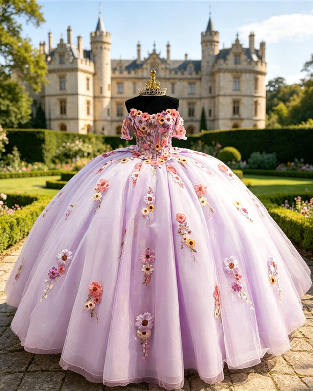 Light Purple Tulle Floral Embrodiery Quinceanera Dress Light Purple Tulle Floral Embrodiery Quinceanera Dress