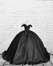 Load image into Gallery viewer, Black Sparkly Ball Gown Dress With 3D Flowers