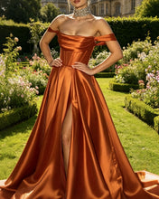 Load image into Gallery viewer, Serenity | Burnt Orange Satin Split Dress