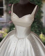 Load image into Gallery viewer, Ball Gown Strapless Pearl Beaded Satin Wedding Dress