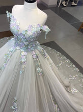 Load image into Gallery viewer, Floral Beaded Tulle Ball GownWedding Dress