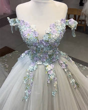 Load image into Gallery viewer, Floral Beaded Tulle Ball GownWedding Dress