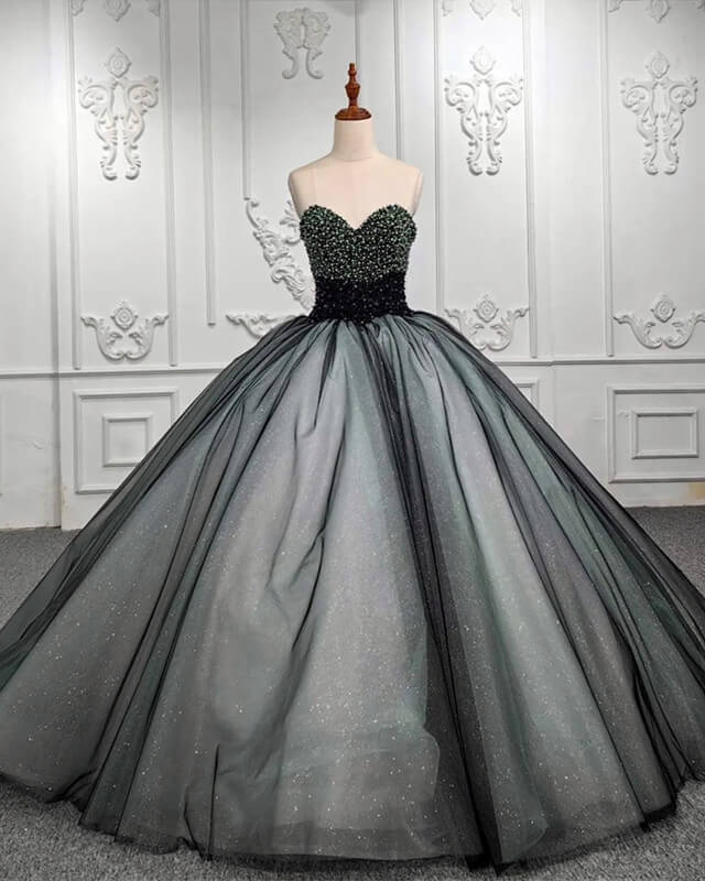 Black And Nude Ball Gown With Beaded Bodice Corset Black And Nude Ball Gown With Beaded Bodice Corset