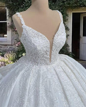 Load image into Gallery viewer, Lace Overlay Tulle V-neck Wedding Dress