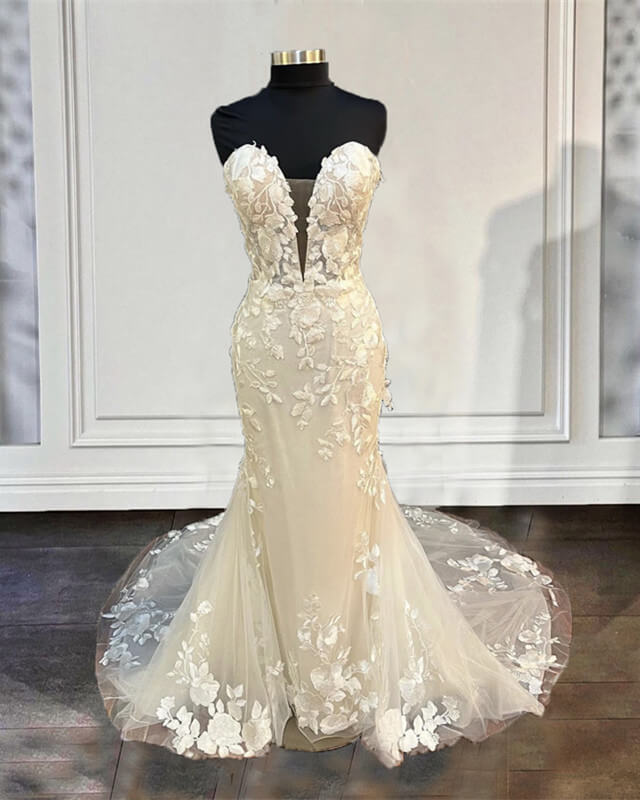 Elegant Mermaid Wedding Dresses Lace Appliques Off Shoulder alinanova Elegant Mermaid Wedding Dresses Lace Appliques Off Shoulder alinanova