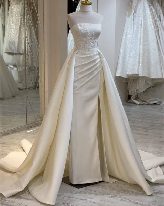 strapless mermaid satin wedding dress Mermaid Strapless Appliques Satin Wedding Dress