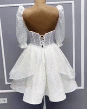 Load image into Gallery viewer, Short Long Sleeves Sparkly Wedding Gown
