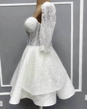 Load image into Gallery viewer, Short Long Sleeves Sparkly Wedding Gown