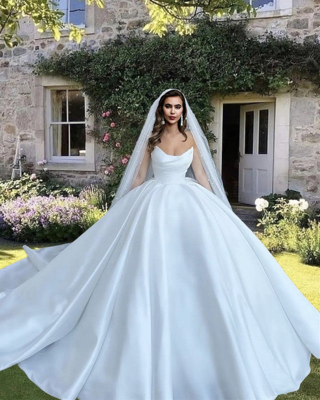 Strapless Bodice Corset Satin Wedding Dress Strapless Bodice Corset Satin Wedding Dress