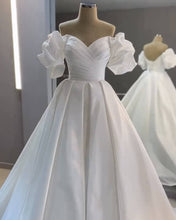 Load image into Gallery viewer, Ruffles Sleeves V Neck Satin Wedding Dress