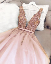 Load image into Gallery viewer, Elegant Evening Dress Tulle Backless Beaded V Neck