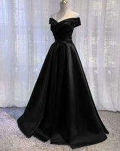 Load image into Gallery viewer, Long A-line Satin Off The Shoulder Prom Dresses
