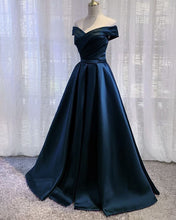 Load image into Gallery viewer, Navy Blue Satin Prom Dresses 2024 Long