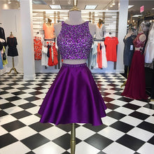 Load image into Gallery viewer, Two Piece Homecoming Dresses Open Back Prom Gowns Crystal Beads