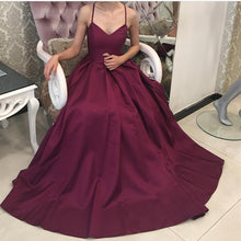 Load image into Gallery viewer, Deep V Neck Satin Backless Evening Gowns 2018 Sexy Prom Long Dresses-alinanova
