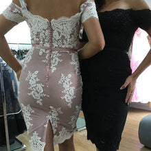 Load image into Gallery viewer, Off The Shoulder Sheath Homecoming Dresses Lace Appliques