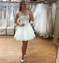 Load image into Gallery viewer, Cute A Line Cap Sleeves White Lace Homecoming Dresses Pearl Beaded