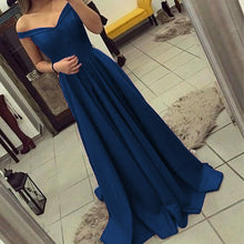 Load image into Gallery viewer, Floor Length Satin Off Shoulder Dresses Prom