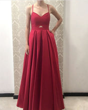 Load image into Gallery viewer, Long Deep V Neck Satin Cross Back Dress