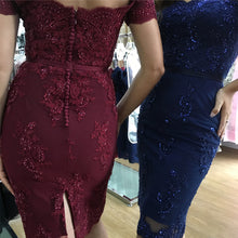 Load image into Gallery viewer, Off The Shoulder Sheath Homecoming Dresses Lace Appliques