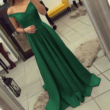 Load image into Gallery viewer, Floor Length Satin Off Shoulder Dresses Prom
