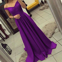 Load image into Gallery viewer, Floor Length Satin Off Shoulder Dresses Prom