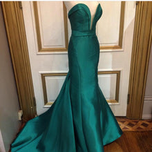 Load image into Gallery viewer, Emerald Green Satin Long Sweetheart Prom Dresses Mermaid-alinanova